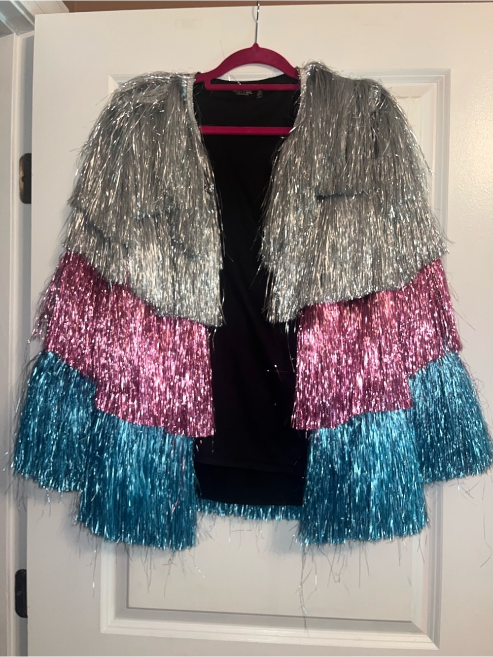 Nasty Gal Silver, Pink & Blue Layered Tinsel Jacket